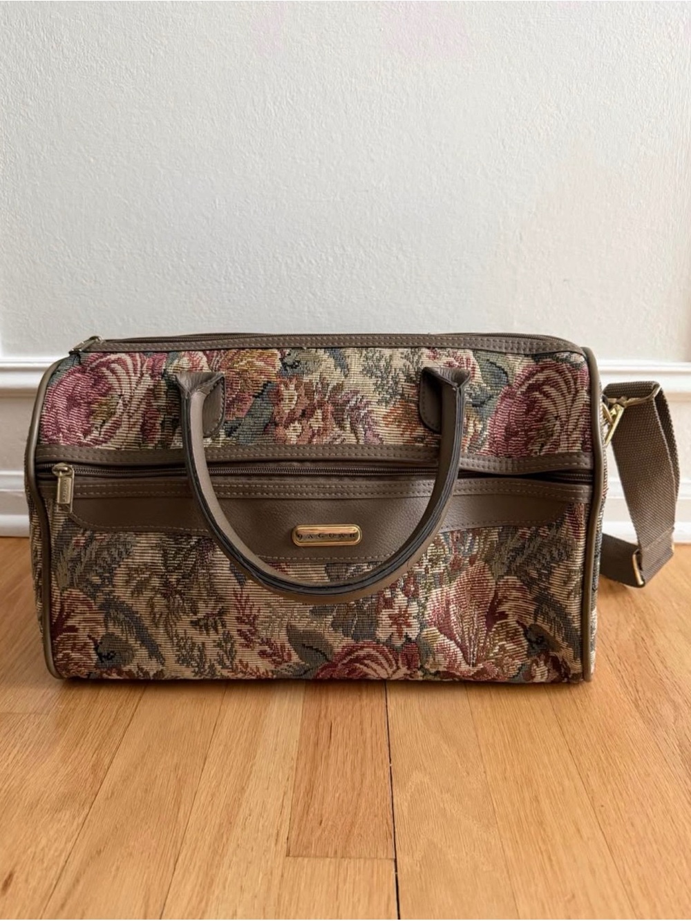 Vintage Jaguar Floral Tapestry Weekender Travel Bag